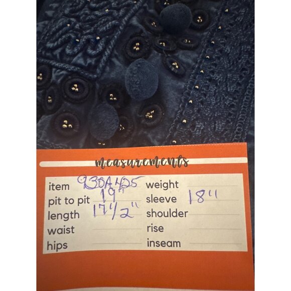 Neiman Marcus Womens Small Embroidered Cotton Jacket Midnight Blue - Picture 13 of 14